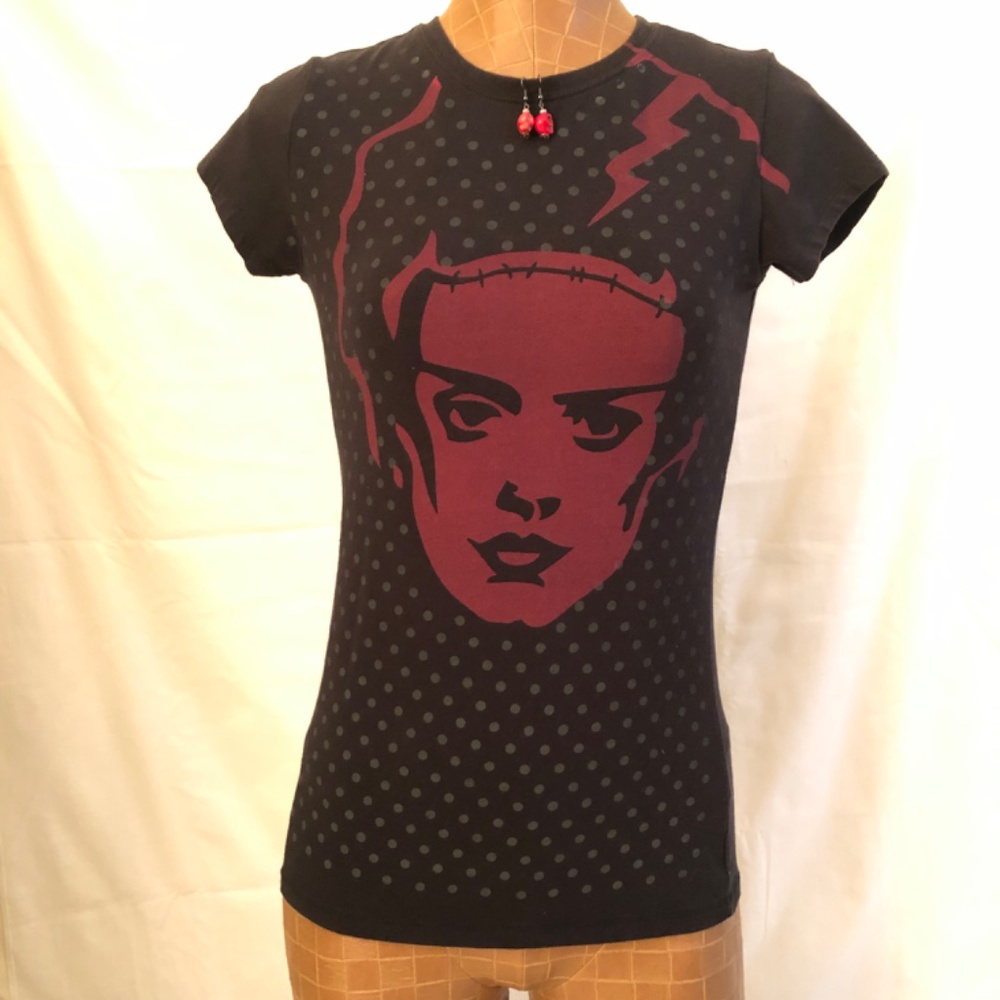 Bride OF Frankenstein Halloween Tee Shirt & Scull Earrings LG - Picture 7 of 8